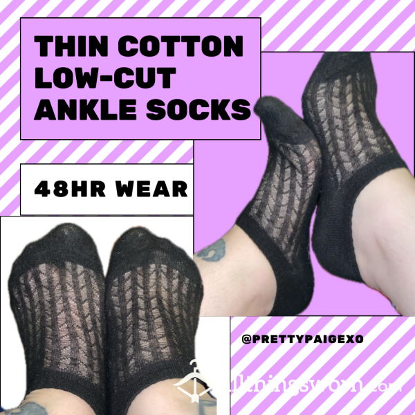 Thin Cotton Ankle Socks 🖤 Black, Low Cut… Small Feet 👣 Worn 48hrs 🫶🏼