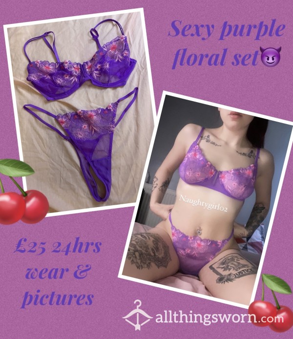 Sexy Purple Floral Set😈|24hrs Wear & Proof Of Wear Pics🌸