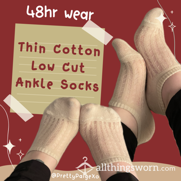 Thin Cotton Ankle Socks 👣 Low Cut, Tan, Small Feet 🫶🏼 Worn 48hrs 💋