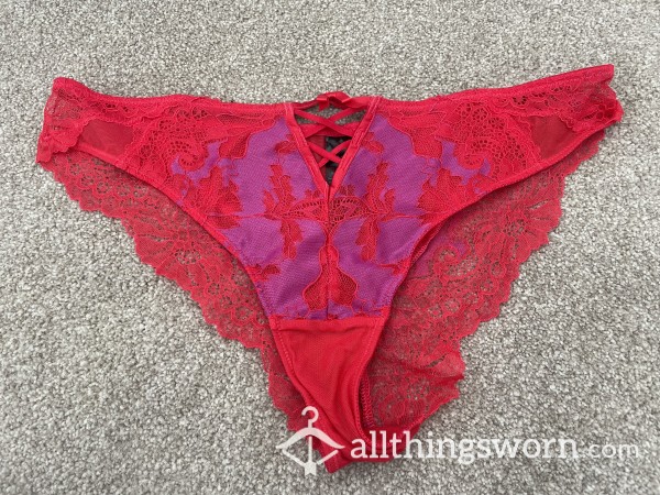 Gorgeous Red And Purple Lace And Tied Front Knickers 🍑
