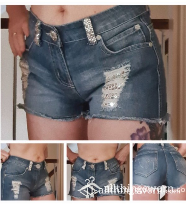 Old Little Denim Shorts.  Sequins And Booty Cut. Well Worn 😘