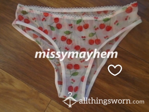 🍒White Slightly See Through Panties With Cherry Pattern🍒