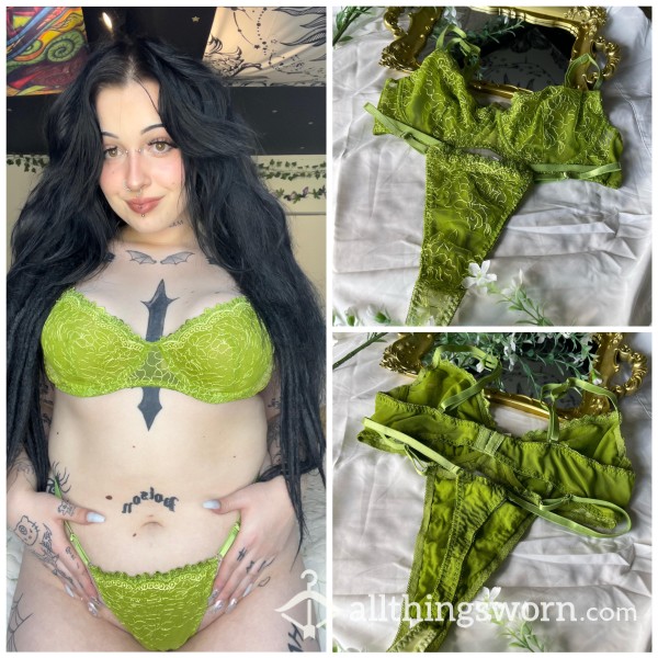ꕤ LIME GREEN LACE MATCHING SET ꕤ