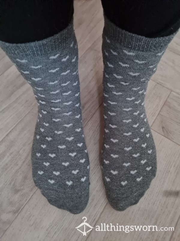 Cute Grey Socks With Adorable Little Love Heart's On ❤