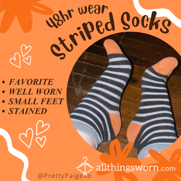 OLD & Well-worn Striped Socks 💋 Worn 48hrs+ 🧡👣