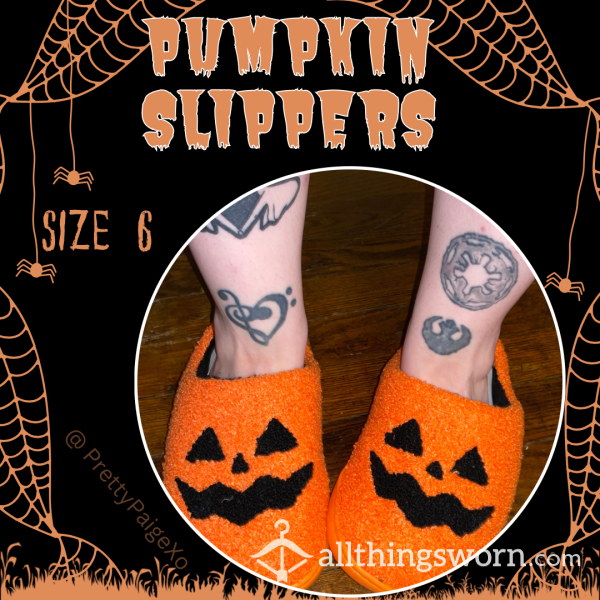 🎃🖤 Pumpkin Slippers 🧡🎃 Fuzzy Small Size 6 Feet 👣