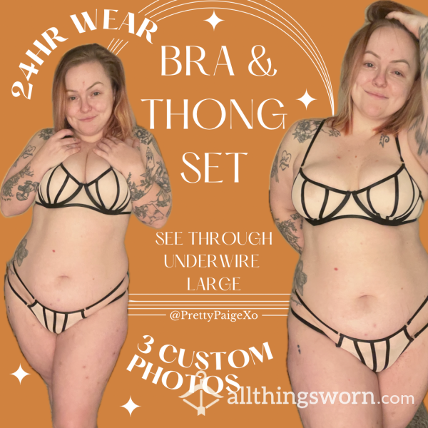 🖤 See Through Bra & Thong Set 😈 Underwire & Mesh 🫶🏼 Worn 24hrs + 3 Custom Photos 😘