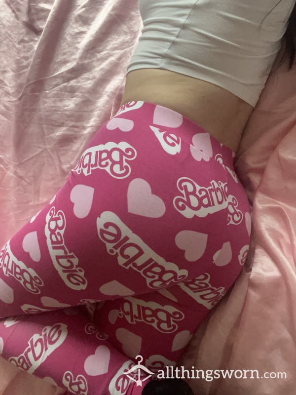 Barbie Pink Pyjama Leggings With A White Cropped Bed Top 💖