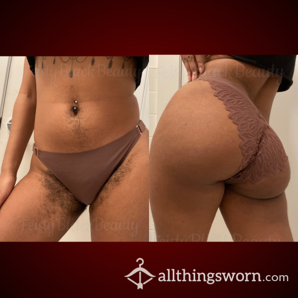 👙 Medium Ash Brown Lace Back Adjustable Bikini Panties 👙 (Ebony, Used Panties, Petite, Hairy, Bush, Hairy Pussy, Hairy Ass, Custom, Strong Scent, Adjustable Straps, Stretchy, Cotton Gusset)