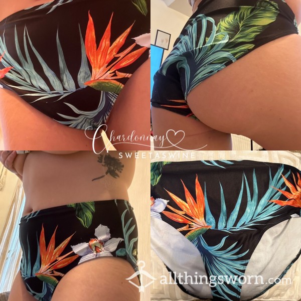 🍷UK 18|💦Worn High Waisted Tropical Swimsuit Bottoms👙