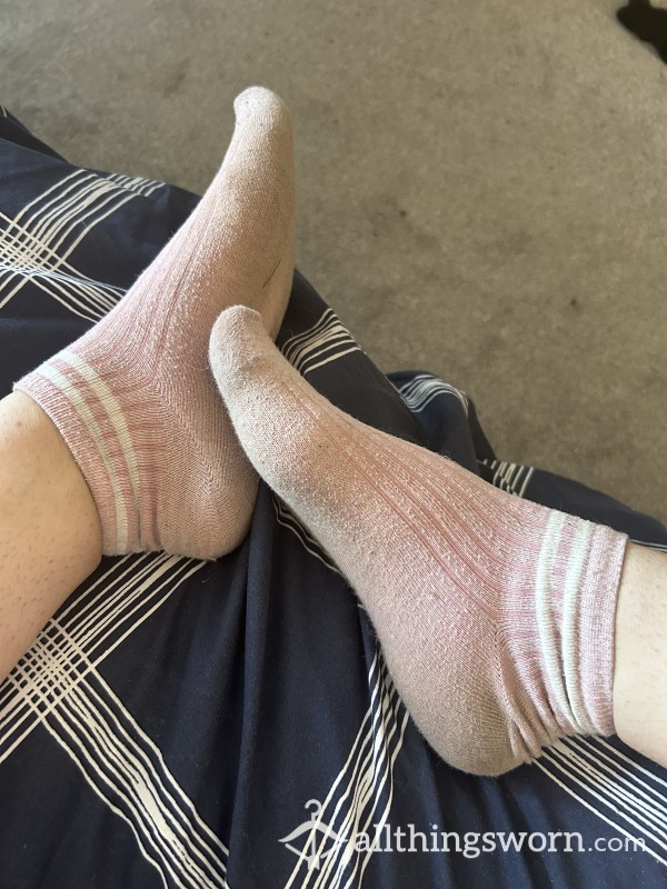 ⚪️💗 Pink Ankle Socks || Double White Stripe 💗⚪️
