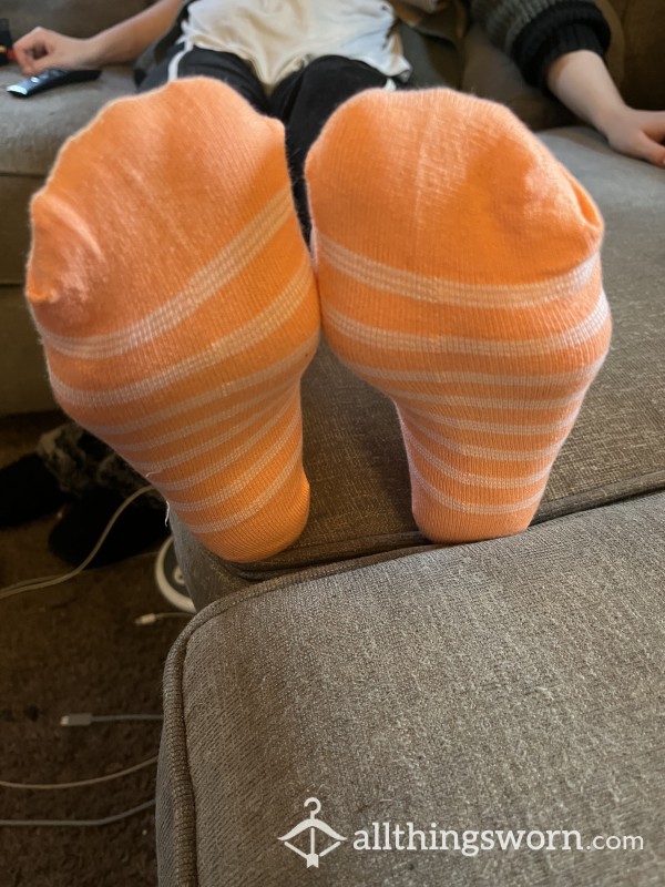 😘❤️😍 Cute Orange And White Striped Ankle Socks 😉😘😍