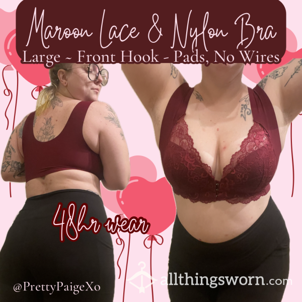 Lace & Nylon Bra ❤️ Front Hook, Large.. Pads, No Wires ❤️‍🔥  48hr Wear 😘