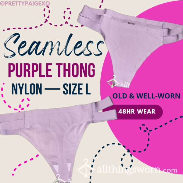 Seamless Nylon Thong 😈💜 Purple No-show 💋 Size Large, Worn 48hrs💦