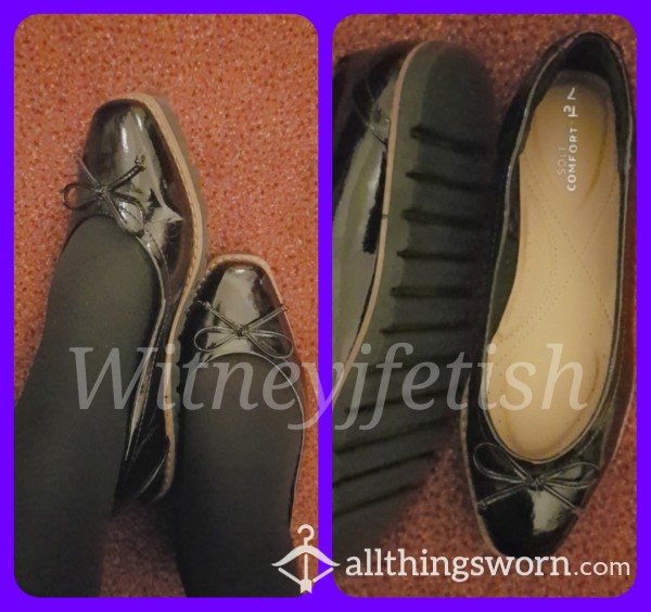 🔥 Black Patent Flats With Bow & Chunky Sole (UK Size 7) 🔥