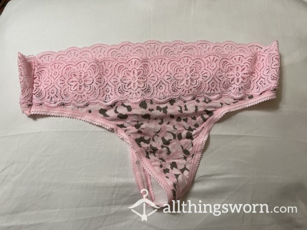100% Virgin Worn Pink Lace Floral Thong Panty