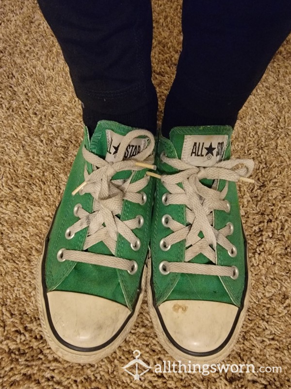 14yo Green Converse, Sweaty, 7 Day Wear, Torn, Well-worn, Stained, Frayed