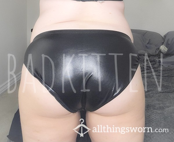 Black Faux Leather Full Coverage Panty
