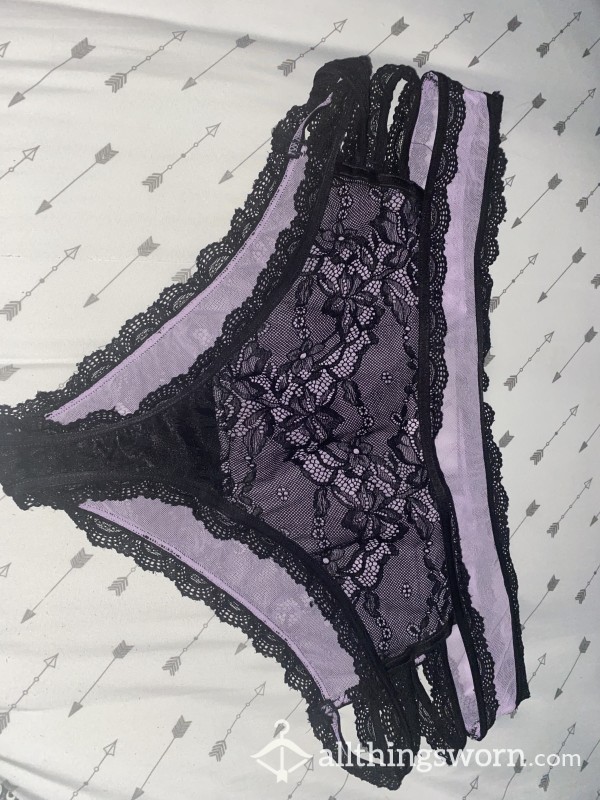 2 Day Cum Covered Torrid Purple And Black Lace/mesh Panties