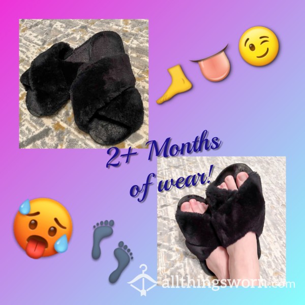 2+ Months Black Fuzzy Slippers