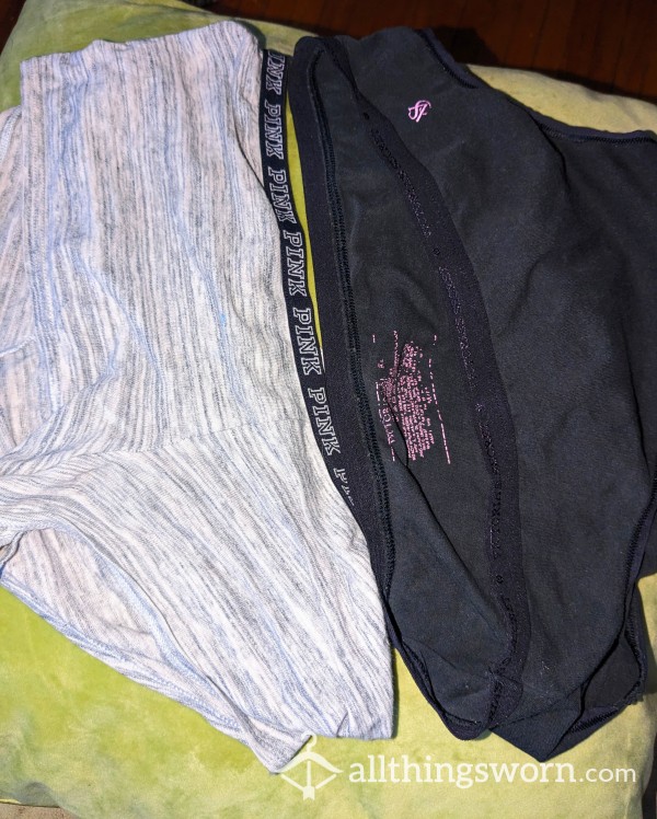 2 Pairs Cotton Panties...One Black Victoria Secret & One Grey Booty Short
