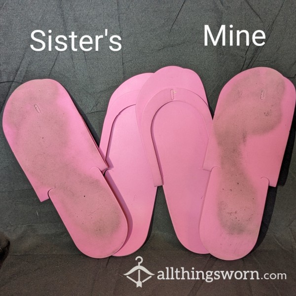 2 Pairs! Disposable Pedicure Flip Flops Worn By Sister's!