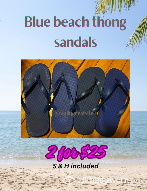 2 Pairs Of Blue Thongs Beach Sandals