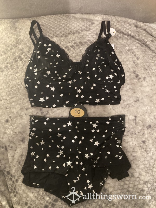 2 Piece Black With Silver Star Set
