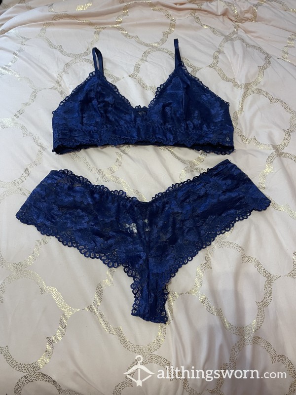 Buy 2 piece navy blue lace lingerie set