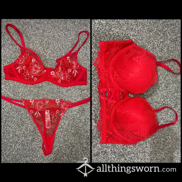 2 RED BRA AND THONG SET