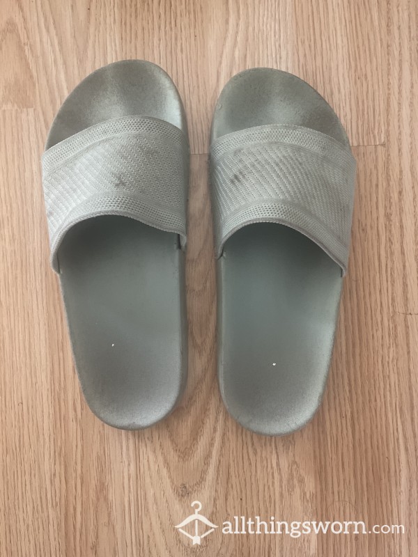 2 Year Old, Stained, Dirty Light Green Slider Slippers