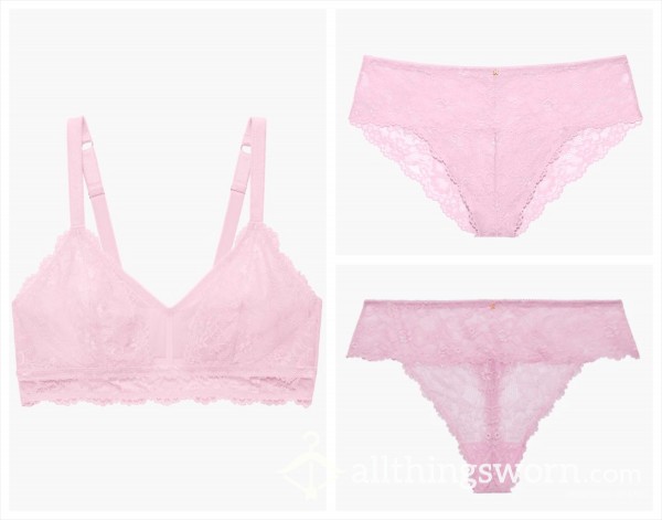 Savage X Fenty: Light Pink, Floral Lace Bra And Panties [Lingerie Set - 2X]