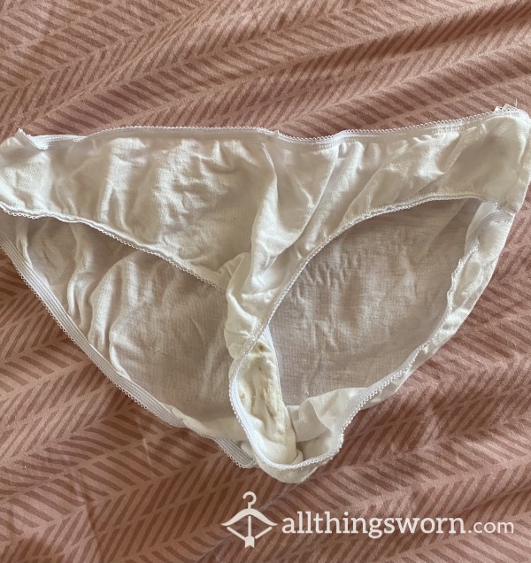 Sale - 48 Hour Used White Cotton Full Back Panties Size 12-14