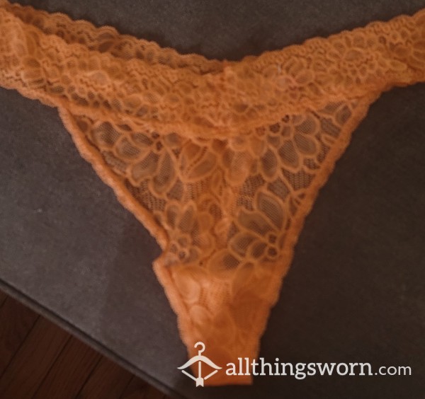 24 Hours Worn Orange Lace Thong