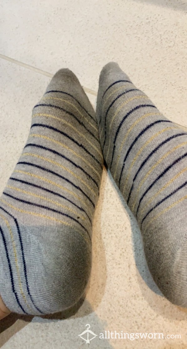 24 Hr Worn Dirty Striped Grey Socks