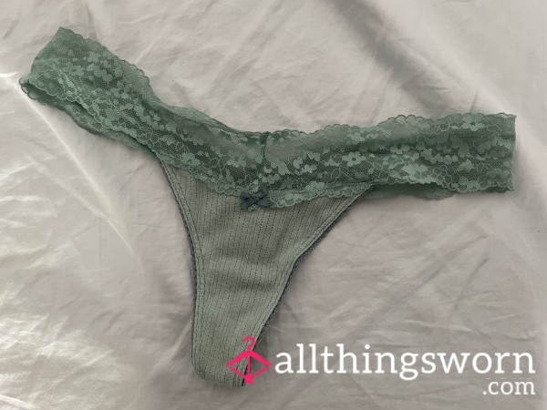 24/48 Hour Wear Blue/ Teal Lace + Cotton Thong