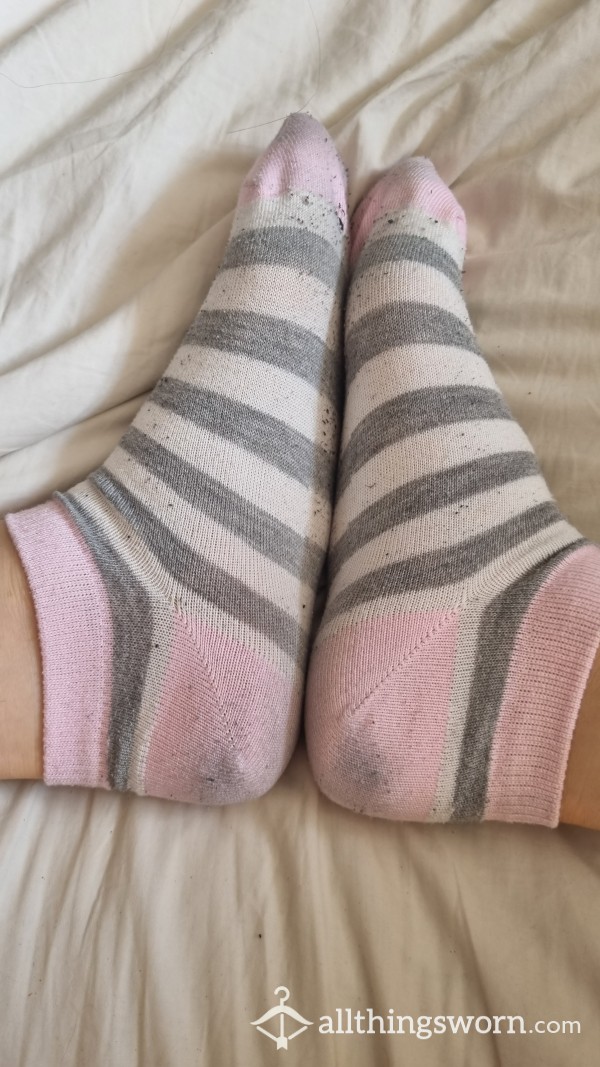 24hr Wear Pink And Grey Striped Pop Socks. BUNDLE AVAILABLE!