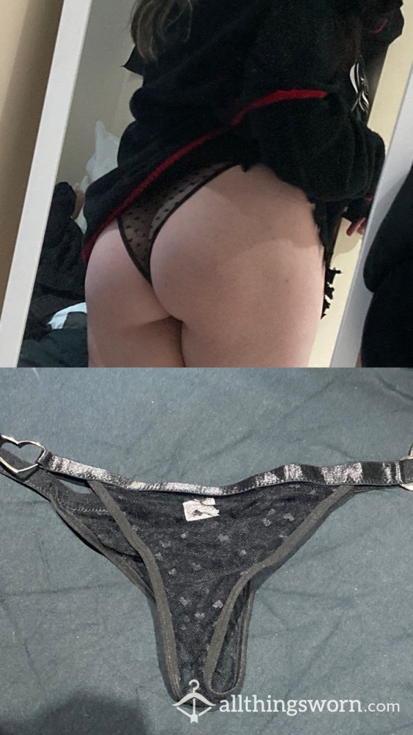 24hr Wear See Through Black Thong With Hearts