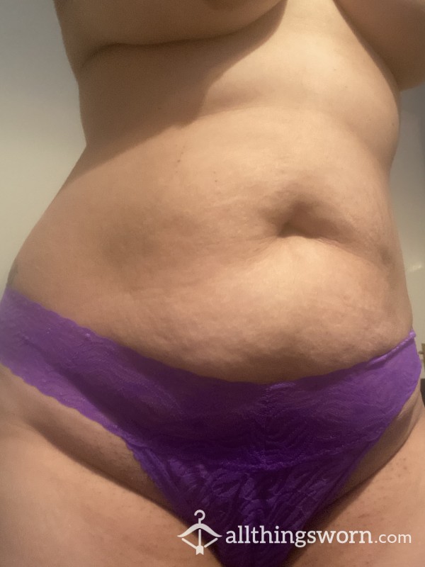 24hr Worn Purple Lacy Thong. Juicy