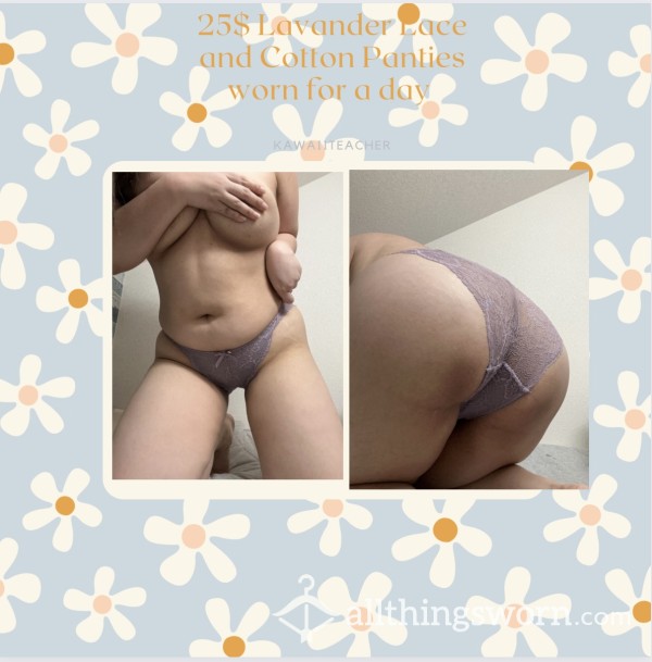 25$ Lace And Cotton Lavander Panties Worn For A Day Or More