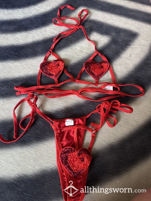 2pc Hearts Bikini Set Red