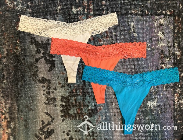 Colorful Lace Thongs W/Cotton Gusset XL - $20/pair