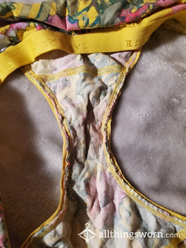 3 Days Wear In These Cute Little Yellow Floral Pair Of Panties.  These Are The Expensive Ones, And They Are So Soft And Silky When You Rub Your Face In Them.  Nothing Makes Me Hotter Than Ima