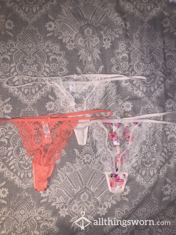 3 Pairs Of Lace G-strings Thongs