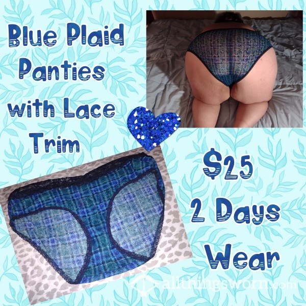 3X No Boundaries Blue Plaid Nylon Panties With Black Lace Trim