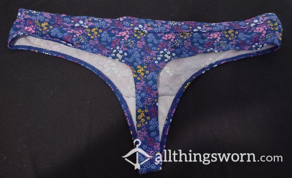 3XL Blue Cotton Thong With Flowers