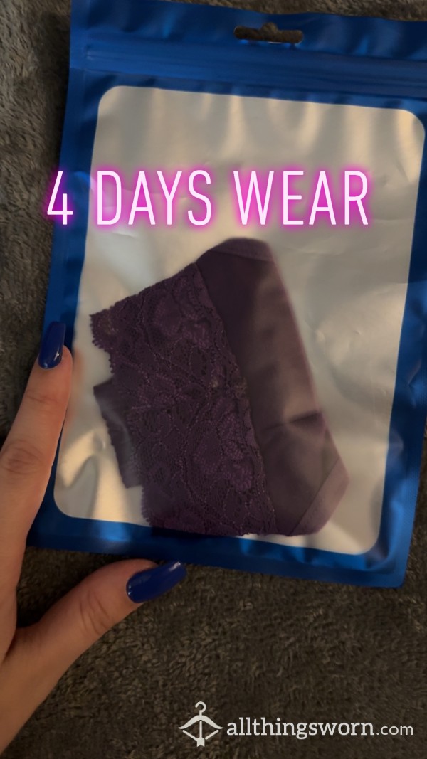 SALE!!! 4 Day Wear Dirty Purple Lace & Cotton Thong