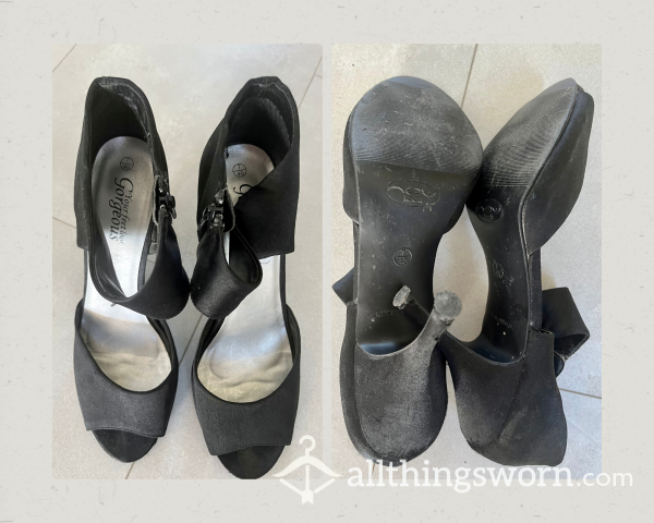 4 Inch Black Satin High Heel Sandals