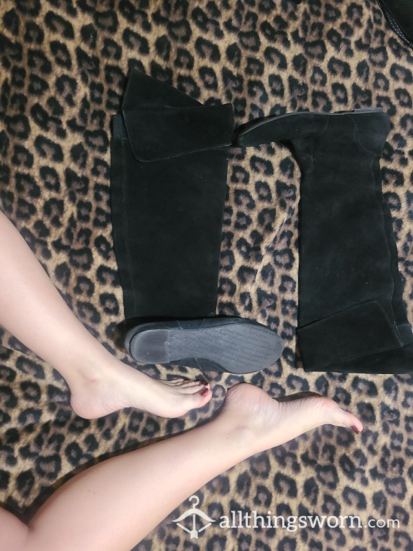 $45 Size 9 Well Worn Black Real Leather Suede Boots