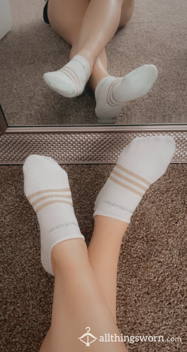 White & Gold Striped Adidas Socks